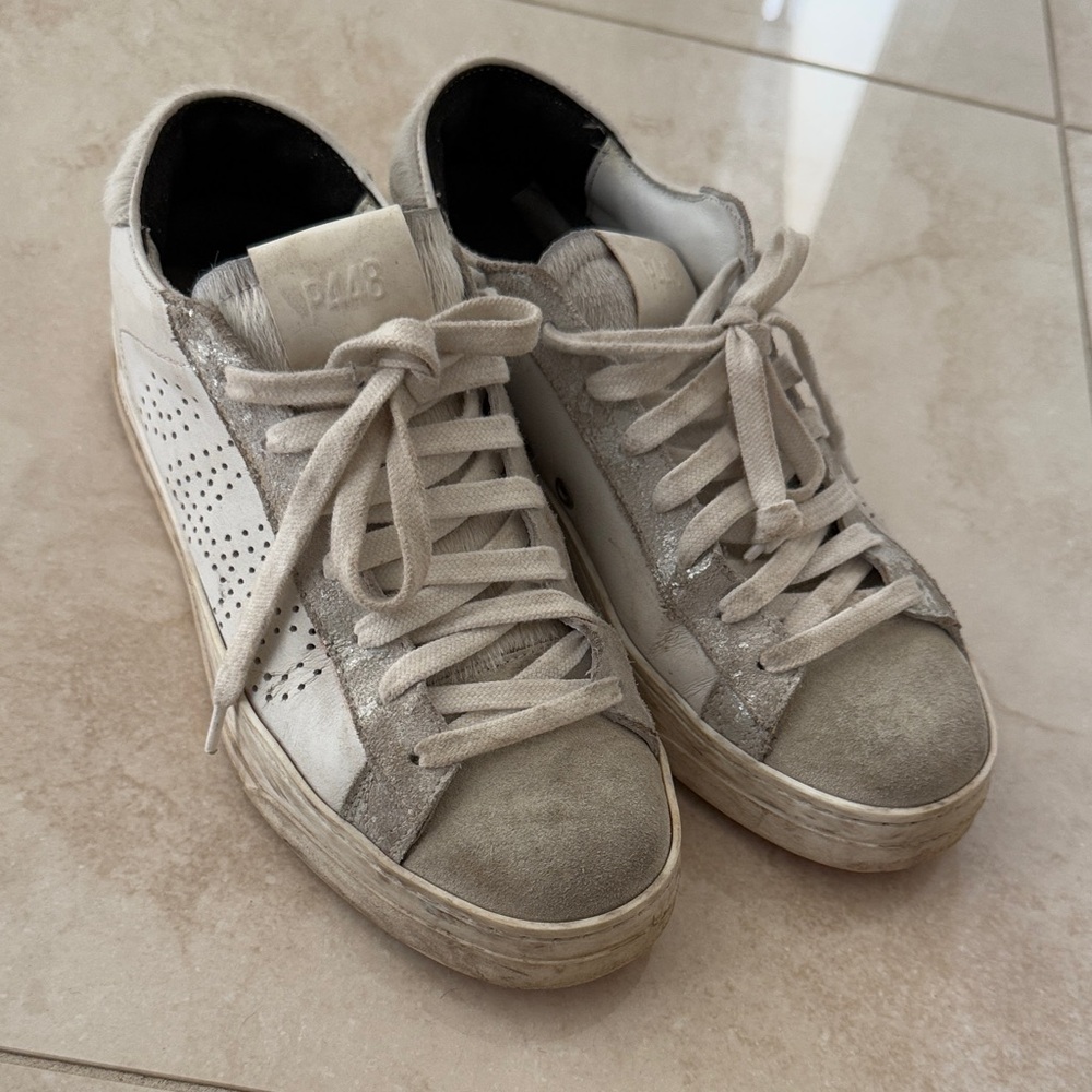 P448 Women's White and Gray Sneakers